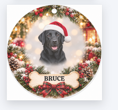 Personalized Dog Christmas Portrait Ceramic Ornament