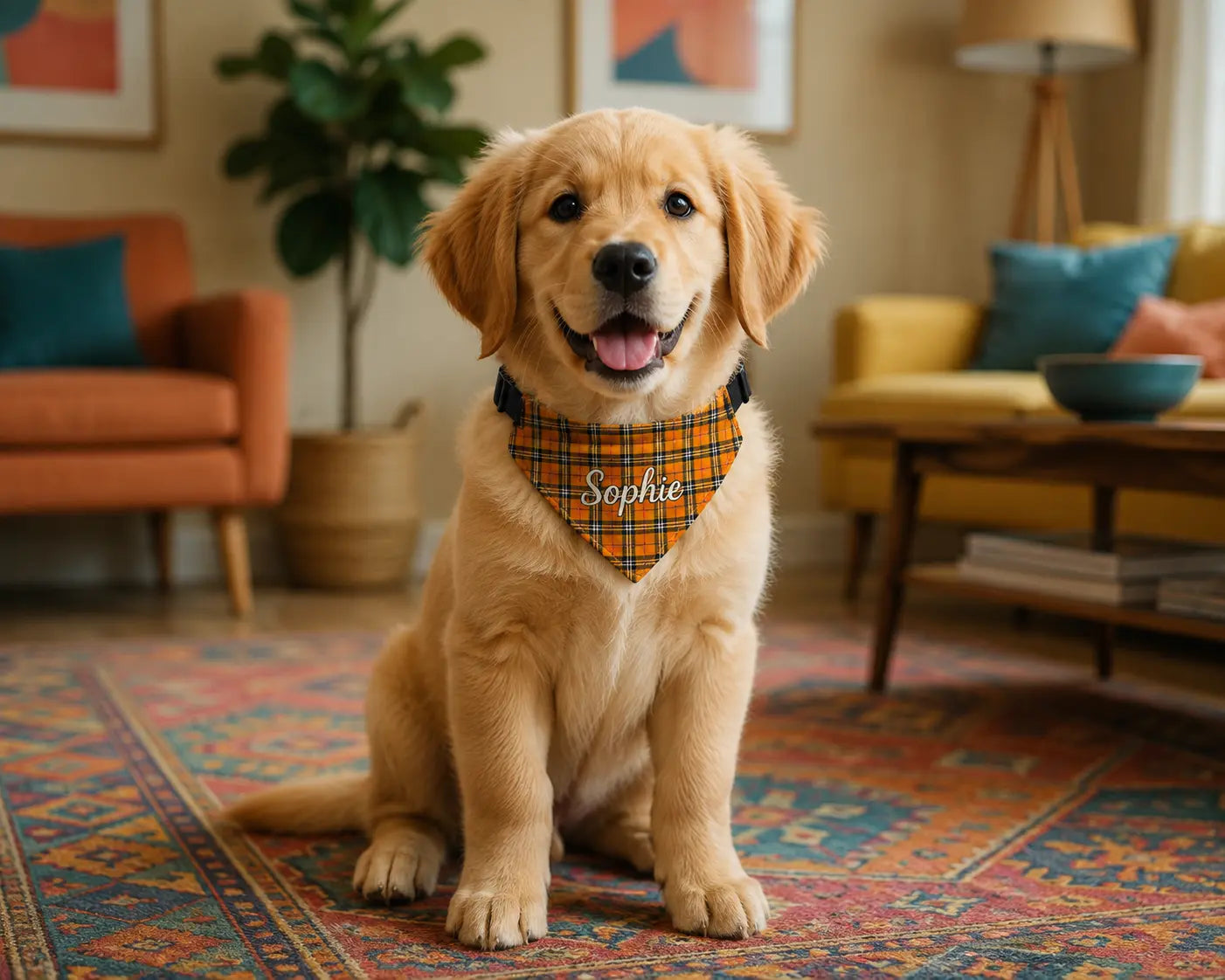Personalized Fall Plaid Dog Bandana with Name – Clip-On Collar