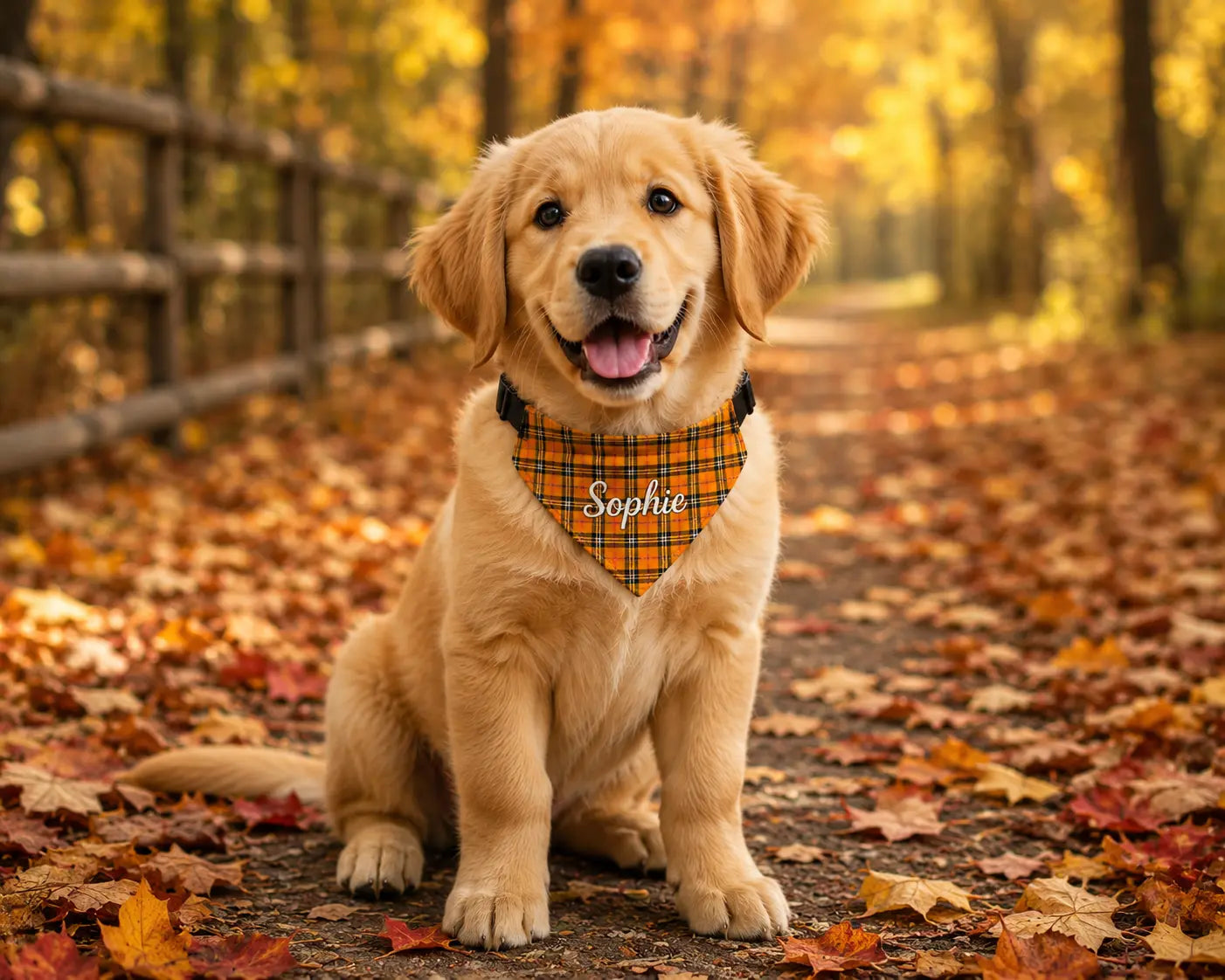 Personalized Fall Plaid Dog Bandana with Name – Clip-On Collar