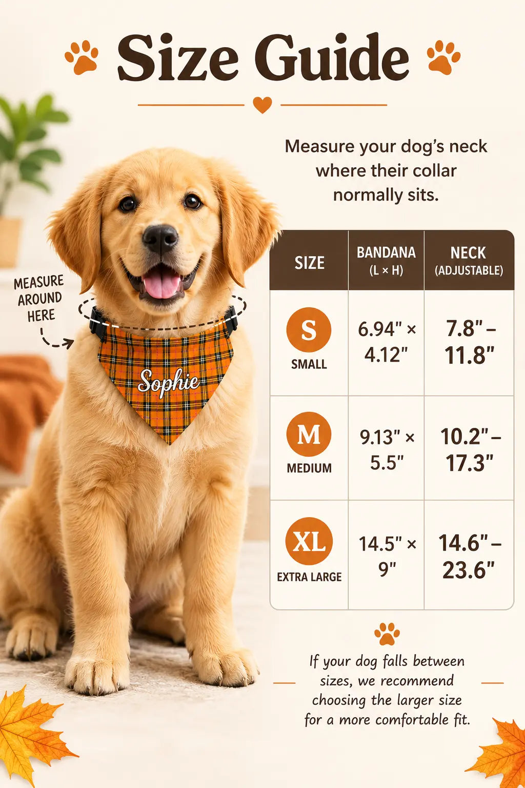 Personalized Fall Plaid Dog Bandana with Name – Clip-On Collar