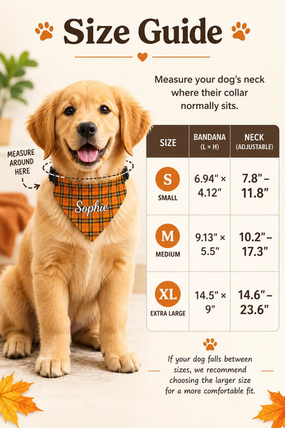 Personalized Fall Plaid Dog Bandana with Name – Clip-On Collar