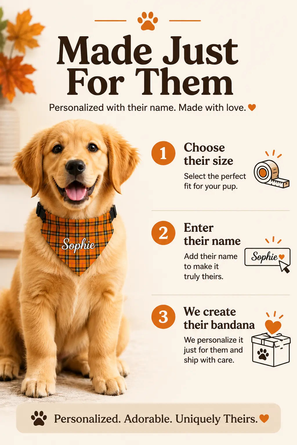 Personalized Fall Plaid Dog Bandana with Name – Clip-On Collar