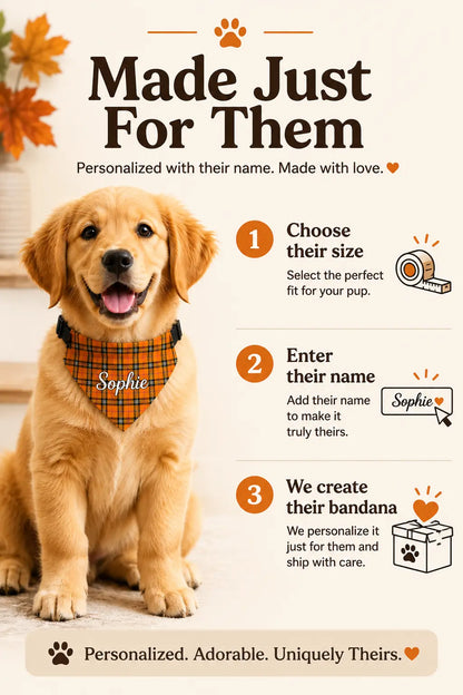 Personalized Fall Plaid Dog Bandana with Name – Clip-On Collar