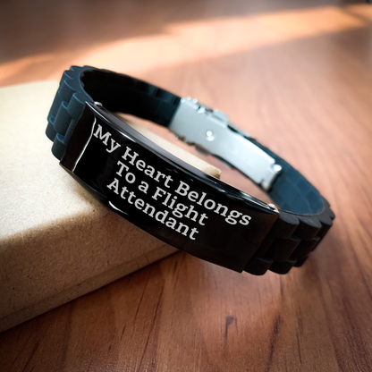 Funny Flight Attendant Gifts from Men, Gifts for Flight Attendants, My Heart Belongs To A Flight Attendant Glide lock Clasp Bracelet, Father's Day Unique Gifts - Image 2