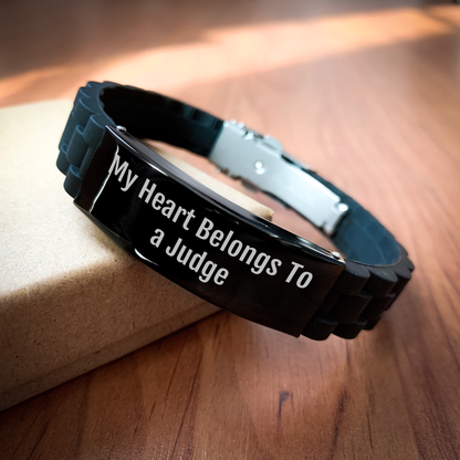 Funny Judge Gifts from Women - My Heart Belongs To A Judge Glide lock Clasp Bracelet for Men, Unique Father's Day Unique Gifts for Judges, Adjustable Black Stainless Steel Silicone Jewelry - Image 2