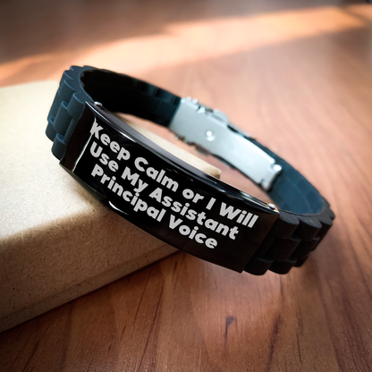 Funny Assistant Principal Quotes Gifts for Her - Glide lock Clasp Black Stainless Steel Silicone Adjustable Mother's Day Unique Gifts from Family - Image 2