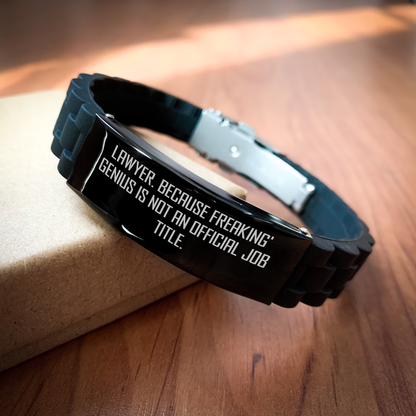 Funny Lawyer Gifts from Friends, 'Lawyer. Because Freaking' genius Is Not An Official Job Title.' Glide lock Clasp Black Stainless Steel Men's Adjustable Watch, Perfect for Father's Day - Image 2
