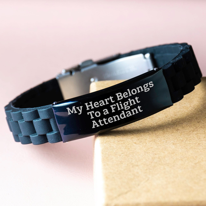 Funny Flight Attendant Gifts from Men, Gifts for Flight Attendants, My Heart Belongs To A Flight Attendant Glide lock Clasp Bracelet, Father's Day Unique Gifts - Image 3