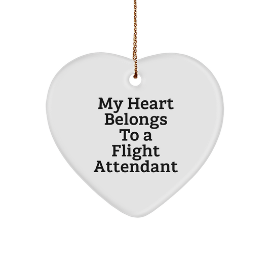 Funny Flight Attendant Gifts from Friends, My Heart Belongs To A Flight Attendant Heart Ornament for Christmas - Image 1