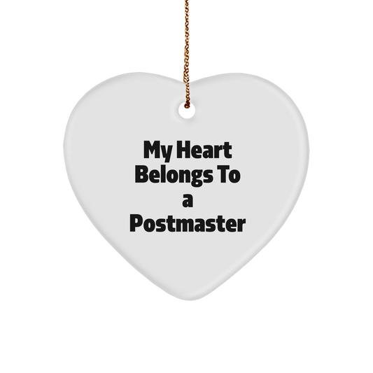 Postmaster Gifts from Friends, 'My Heart Belongs To A Postmaster', Heart Ornament, Christmas Unique Postmaster Presents - Image 1