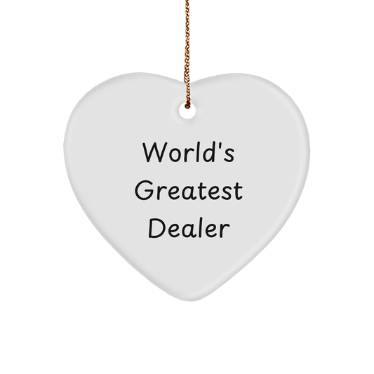 Funny Dealer Gifts for Christmas - World's Greatest Dealer Heart Ornament, Gifts from Men to Family - Image 1