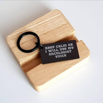 Oncologist Keychain Gifts from Friends on Mother's Day - Keep Calm Or I Will Use My Oncologist Voice, Funny Keychain for Oncologist - Image 2