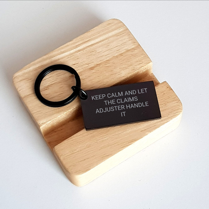 Claims Adjuster Keychain, Funny Gifts from Friends for Graduation, Keep Calm and Let the Claims Adjuster Handle It, Black Stainless Steel Keychain - Image 2