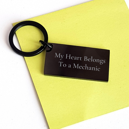 Funny Mechanic Keychain, My Heart Belongs To A Mechanic, Stainless Steel, Black, Gift for Mechanic, Gifts from Men, Unique Father's Day Unique Gifts - Image 3