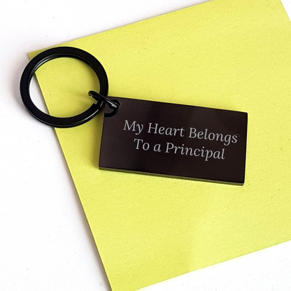Funny Principal Keychain Gifts from Men for Father's Day, 'My Heart Belongs To A Principal' Engraved Keychain for Men, Black Stainless Steel Keychain - Image 3