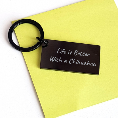 Chihuahua Dog Lover Gifts: Funny Inspirational Keychain, Gifts for Dad, Gifts from Wife to Husband on Father's Day, Black Stainless Steel Engraved Keychain for Him - Image 3