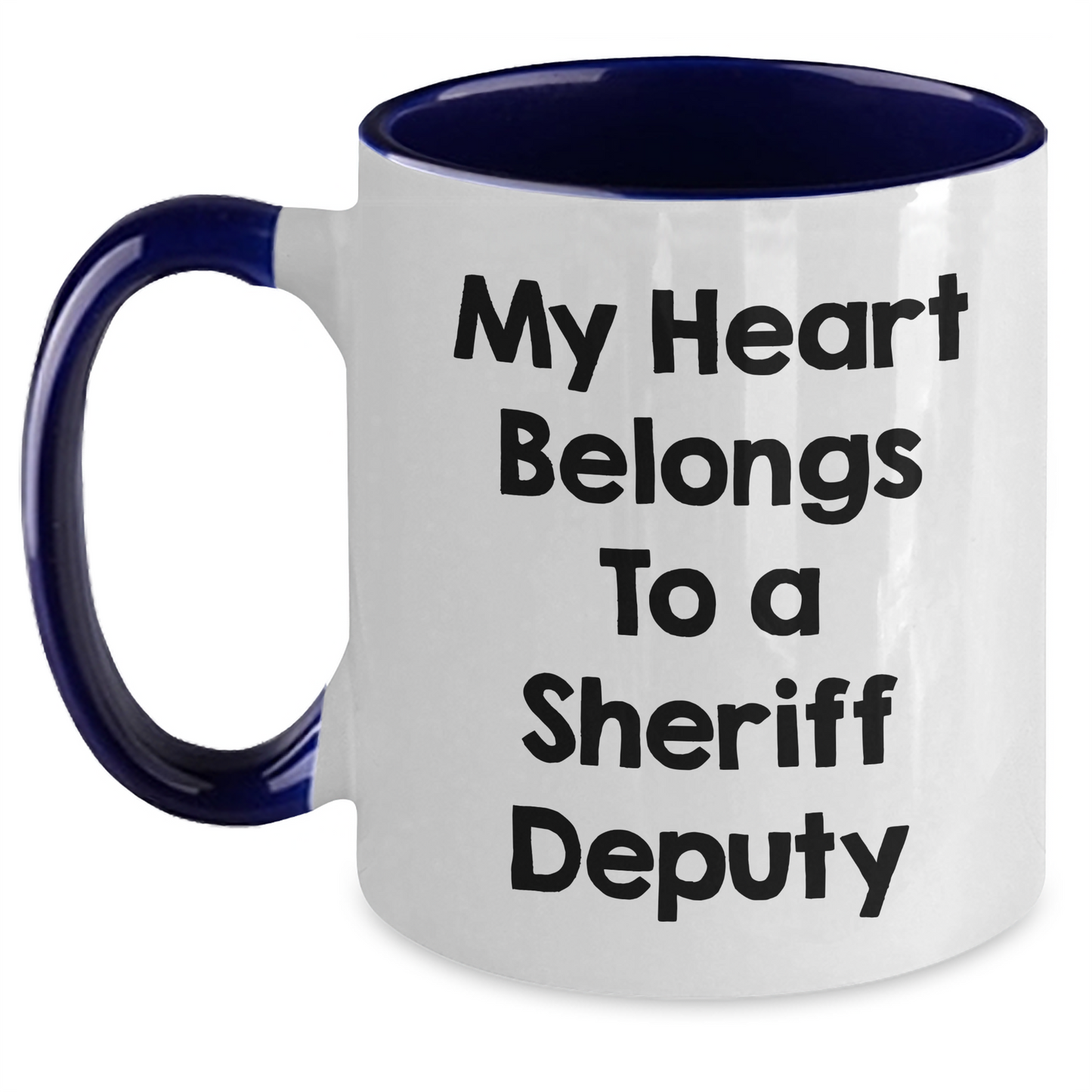 Funny Sheriff Deputy Gifts, My Heart Belongs To A Sheriff Deputy, Two Tone Coffee Mug, Graduation Unique Gifts from Friends to Sheriff Deputy - Main