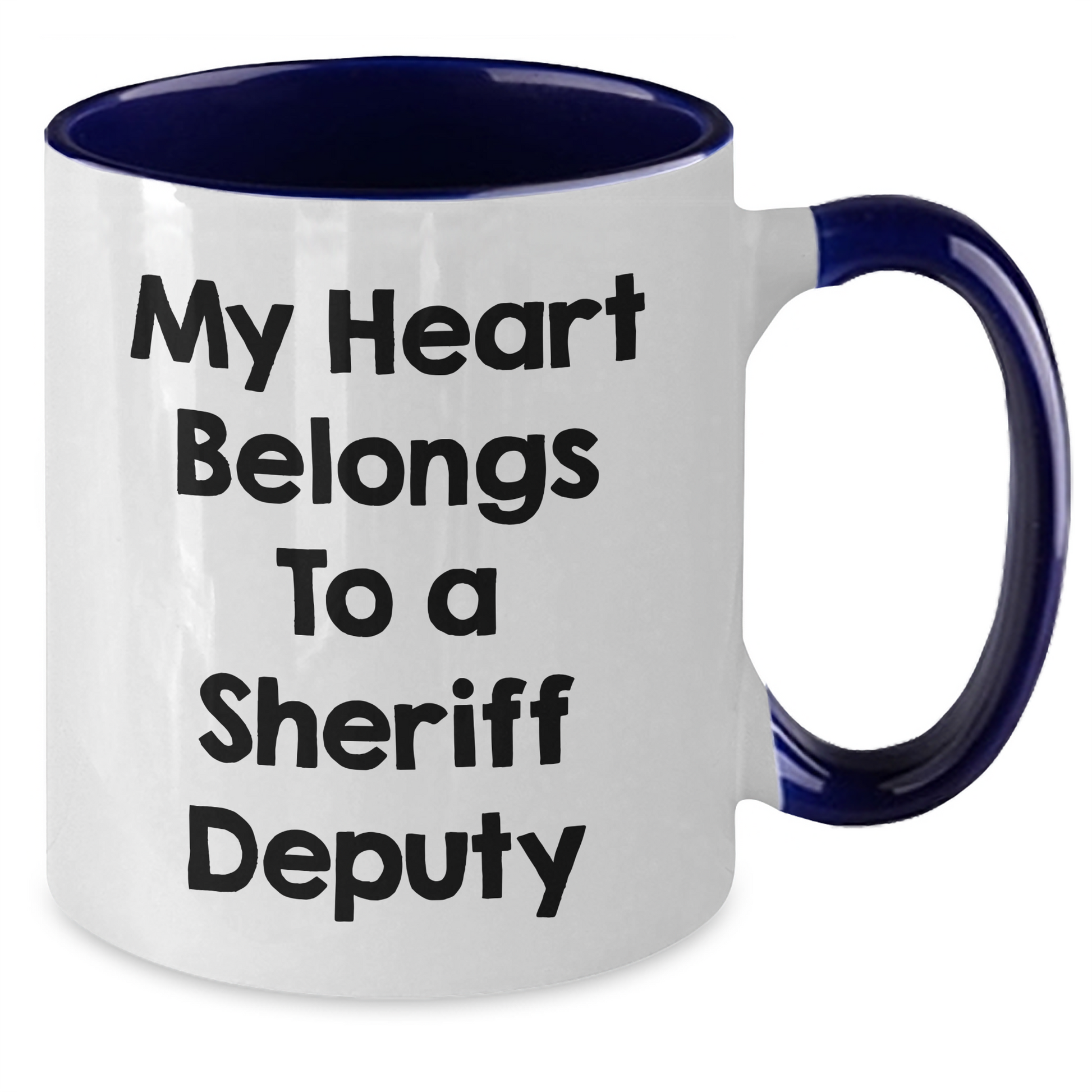 Funny Sheriff Deputy Gifts, My Heart Belongs To A Sheriff Deputy, Two Tone Coffee Mug, Graduation Unique Gifts from Friends to Sheriff Deputy - Additional