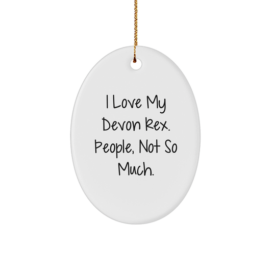 Funny Devon Rex Cat Sarcasm Gifts | Unique Christmas Unique Gifts for Devon Rex Cat Lovers with I Love My Devon Rex. People, Not So Much. Quote (Oval Ornament) - Image 1