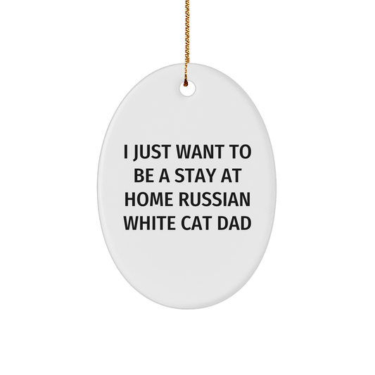 Funny Russian White Cat Dad Gifts: Handcrafted Oval Ornament for Cat Lovers, Unique Christmas Unique Gifts for Daughter, Sister, or Mom Who Loves Stay at Home Russian White Cat Parent - Image 1