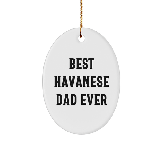 Havanese Dog Dad Ever Oval Ornament, Gifts from Men to Best Havanese Dad Ever for Christmas, Funny White Sturdy MDF Ornament - Image 1