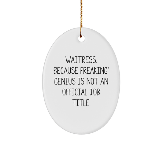 Waitress Gifts from Friends, Christmas Unique Oval Ornaments for Waitress, 'Waitress. Because Freaking' genius Is Not An Official Job Title.' - Image 1