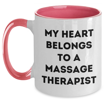 Funny Massage Therapist Gifts from Friends, Two Tone Coffee Mugs for Him, My Heart Belongs To A Massage Therapist Quote, Father's Day Unique Gifts - Main