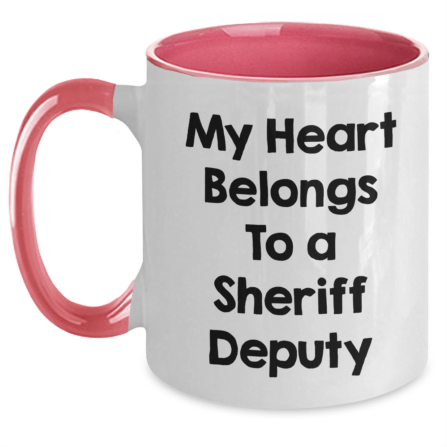 Funny Sheriff Deputy Gifts, My Heart Belongs To A Sheriff Deputy, Two Tone Coffee Mug, Graduation Unique Gifts from Friends to Sheriff Deputy - Main