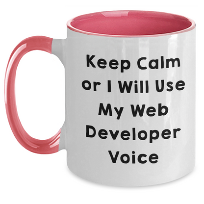 Funny Web Developer Gifts from Men for Father's Day - Keep Calm Web Developer Voice Two Tone Coffee Mug, Web Developer Humor, Web Development - Main