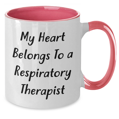 Funny Respiratory Therapist Gifts for Men - 'My Heart Belongs To A Respiratory Therapist' Two Tone Coffee Mug from Dad, for Dad, on Father's Day - Additional
