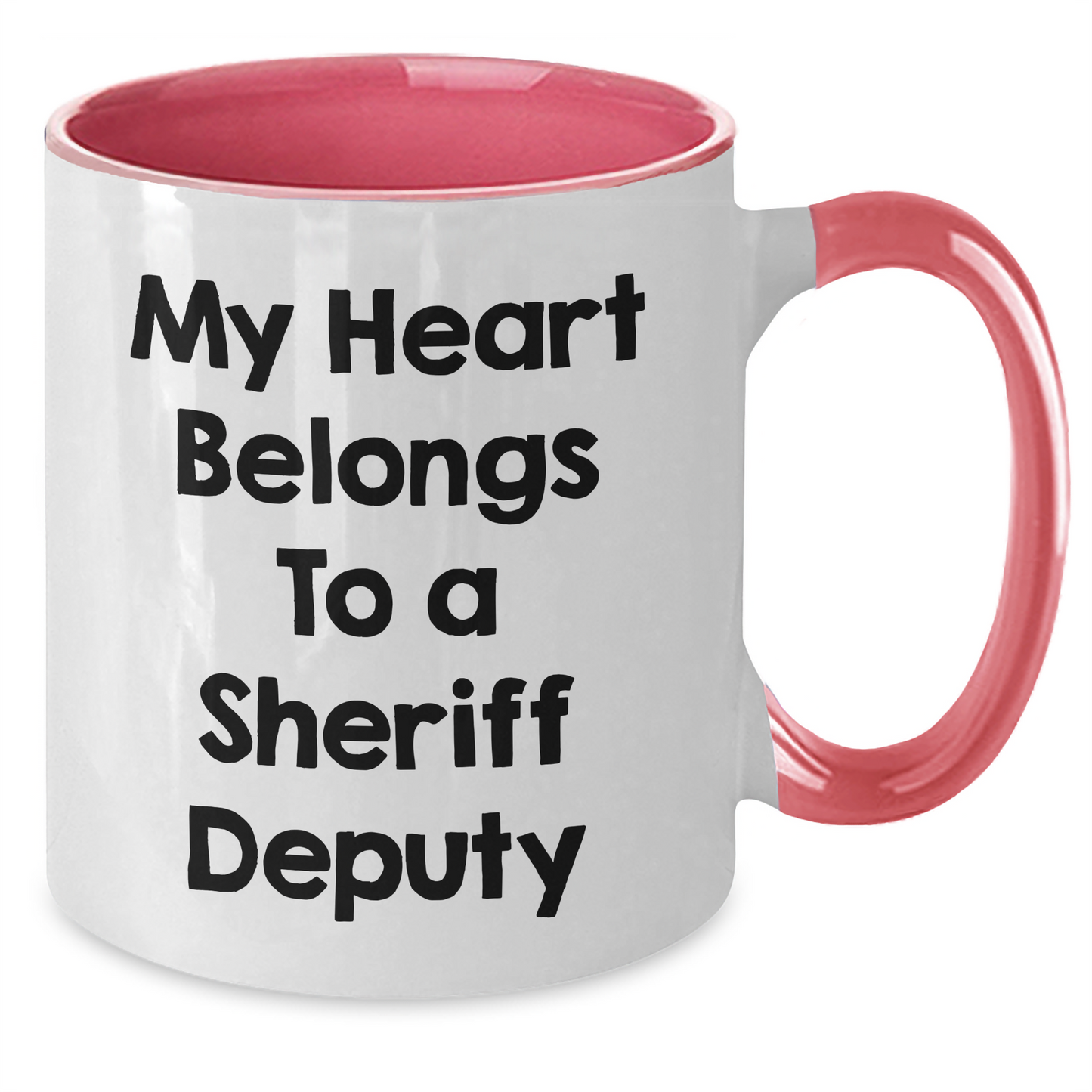 Funny Sheriff Deputy Gifts, My Heart Belongs To A Sheriff Deputy, Two Tone Coffee Mug, Graduation Unique Gifts from Friends to Sheriff Deputy - Additional