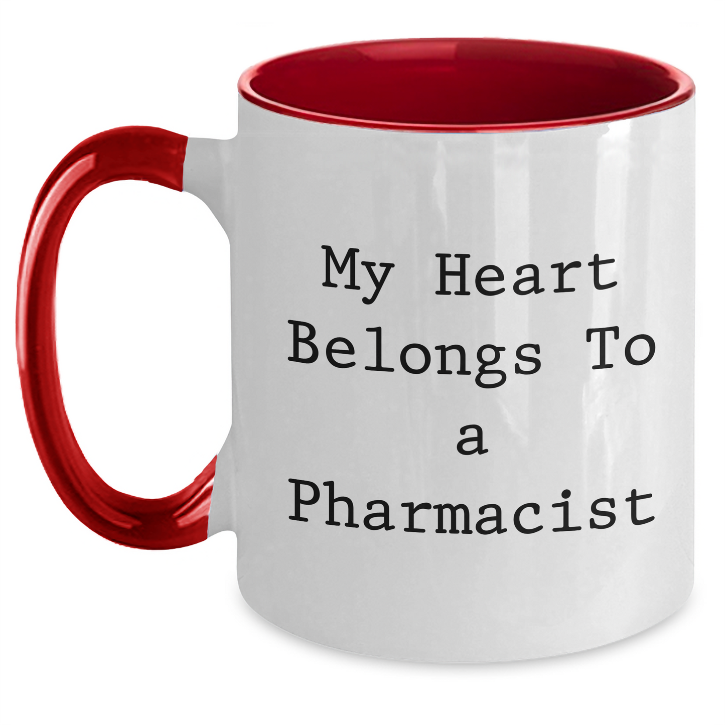 Funny Pharmacist Gifts from Men - 'My Heart Belongs To A Pharmacist' Two Tone Coffee Mug, Perfect for Father's Day Unique Gifts for Pharmacist Friends and Coworkers - Main