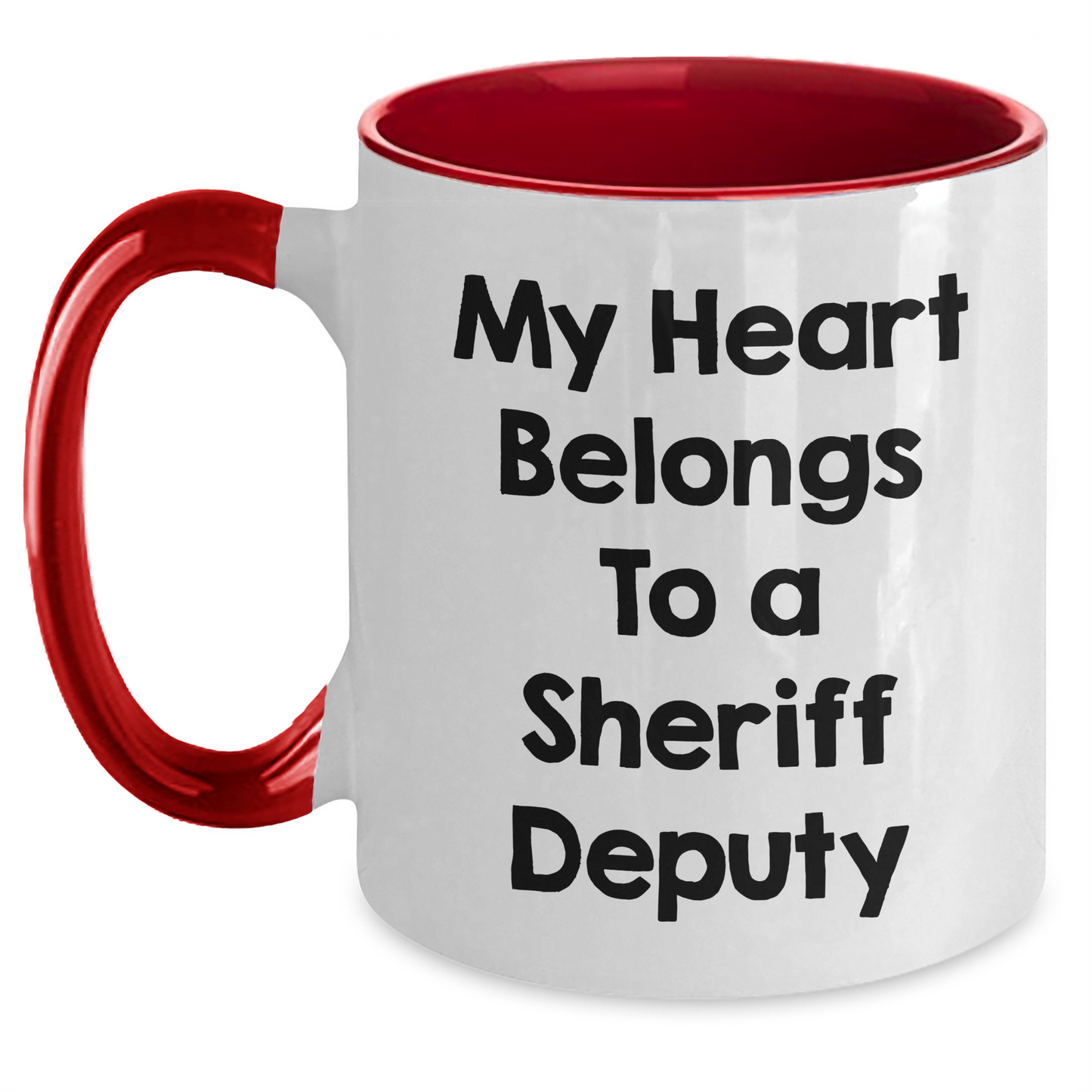 Funny Sheriff Deputy Gifts, My Heart Belongs To A Sheriff Deputy, Two Tone Coffee Mug, Graduation Unique Gifts from Friends to Sheriff Deputy - Main