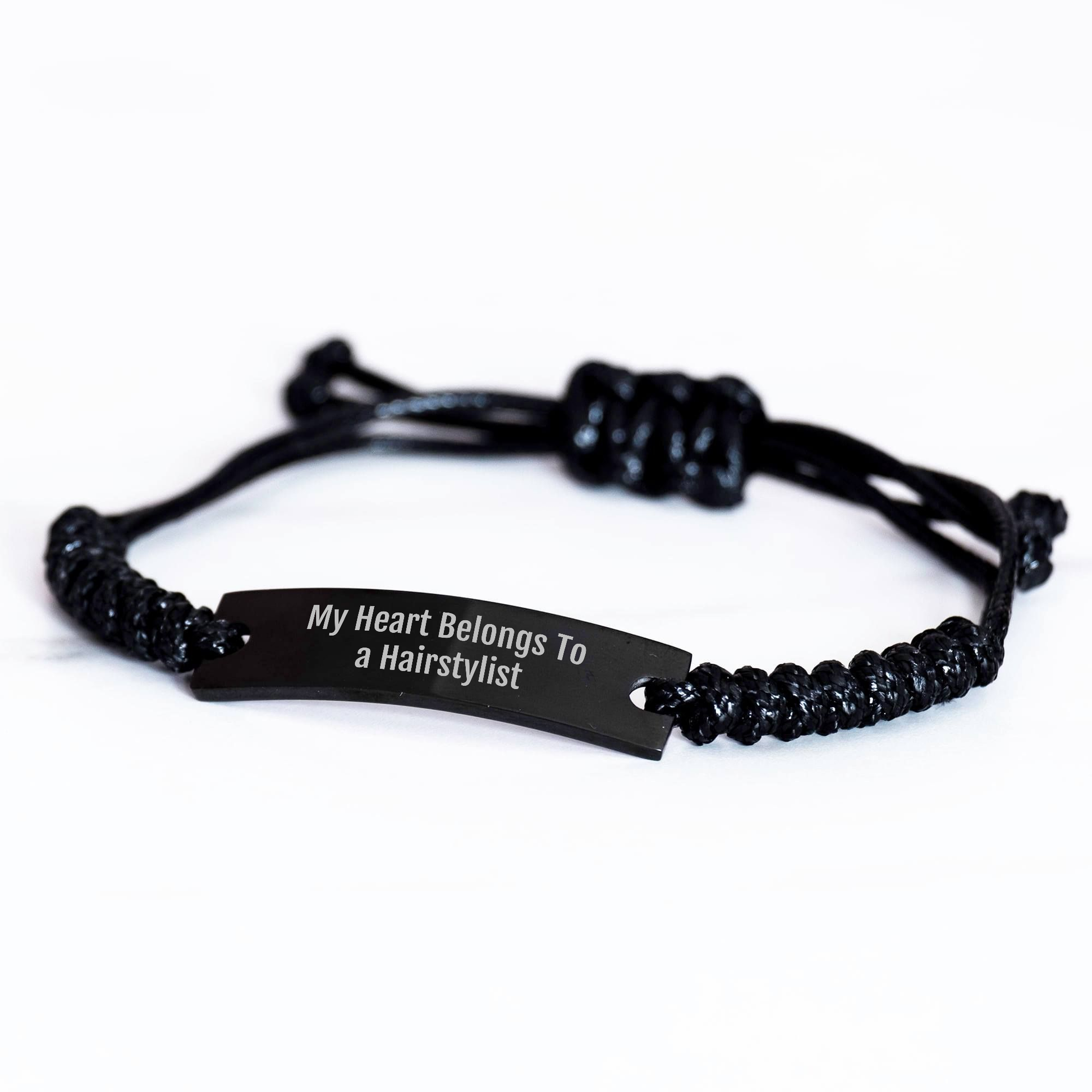 Funny Hairstylist Gifts for Women - My Heart Belongs To A Hairstylist Rope Bracelet Gifts from Family to Friends - Image 2
