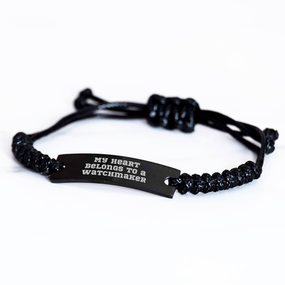 Funny Watchmaker Rope Bracelet Gifts from Men to Watchmaker on Father's Day - 'My Heart Belongs To A Watchmaker' Quote - Image 2