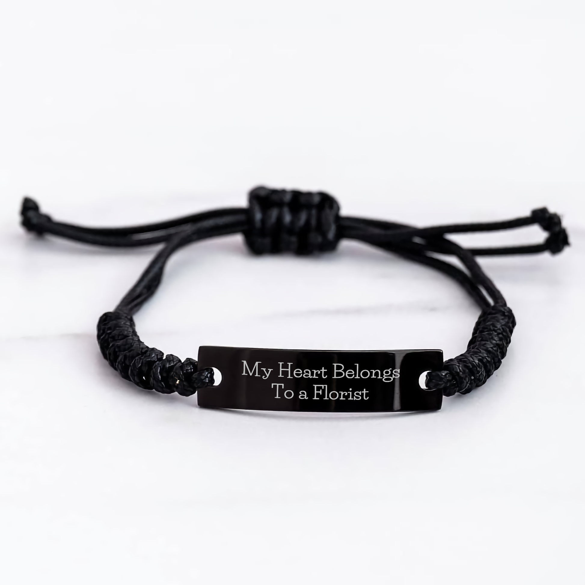 Funny Florist Gifts from Friends for Graduation - 'My Heart Belongs To A Florist' Rope Bracelet, Adjustable Black Stainless Steel with Interlaced Rope - Image 3