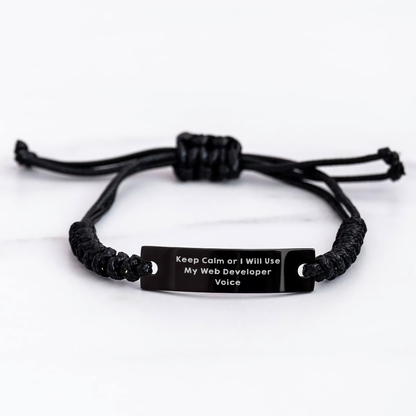 Keep Calm Web Developer Gifts, Funny Father's Day Rope Bracelets, 'Keep Calm Or I Will Use My Web Developer Voice' for Men, Unique Gifts from Friends, Web Developer's Day - Image 3