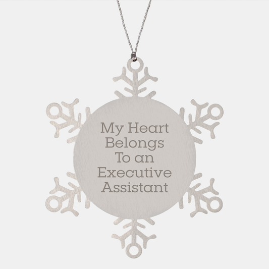 Inspirational My Heart Belongs To An Executive Assistant Snowflake Ornament Gifts for Executive Assistants, Funny Gifts from the Heart, Unique Christmas Unique Gifts Ideas for Office Secretaries - Image 1