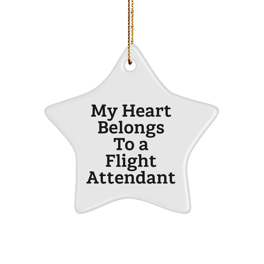 My Heart Belongs To A Flight Attendant, Funny Flight Attendant Gifts, Star Ornament, Christmas Unique Gifts from Family to Flight Attendant - Image 1