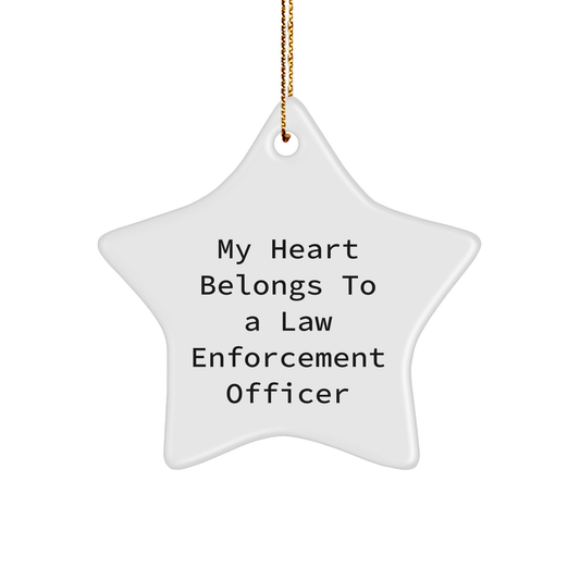 Funny Law Enforcement Officer Gifts from Friends for 'My Heart Belongs To A Law Enforcement Officer' Star Ornament, Christmas Unique Presents for Men, Women, Coworkers, Family - Image 1