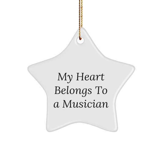 Musician's Heart Belongs to a Star Ornament, Funny Quote Gift for Him or Her, Christmas Unique Gifts from Friends or Family - Image 1