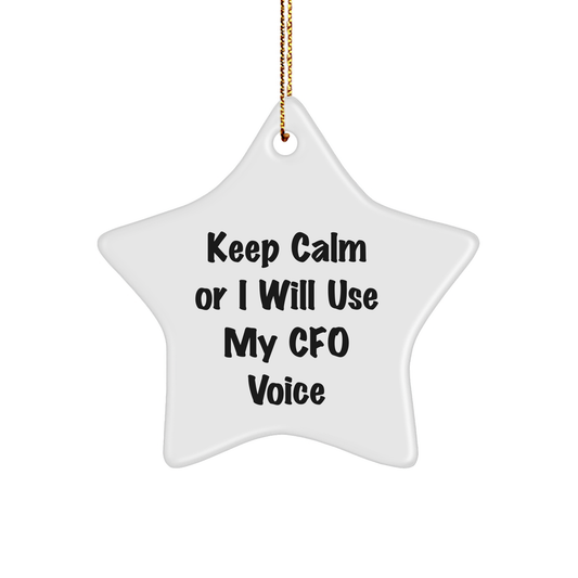 Funny CFO Gifts, 'Keep Calm Or I Will Use My Cfo Voice', White Star Ornament for Men, Women, Friends, Coworkers, Family - Unique Christmas Unique Gifts from - Image 1