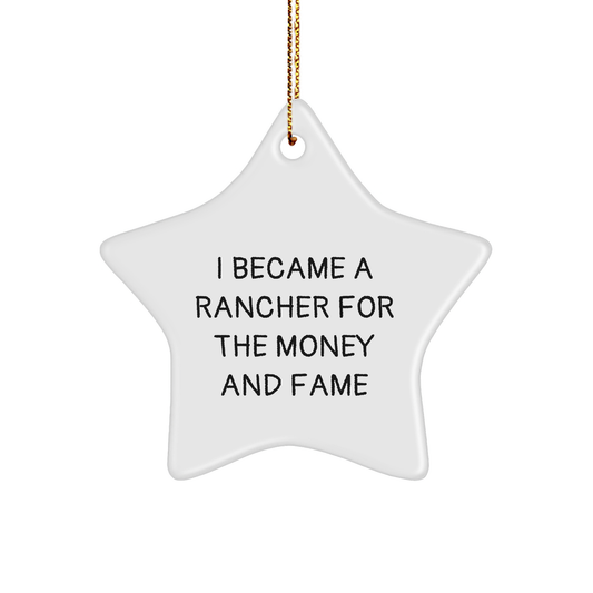 Funny Rancher Gifts - 'I Became A Rancher For The Money And Fame' Star Ornament for Men, Women, Friends, Coworkers, Family, Christmas Unique Presents - Image 1