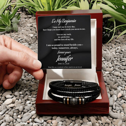 To My Husband “Proud To Stand Beside You” Personalized Men’s Bracelet Gift From Wife