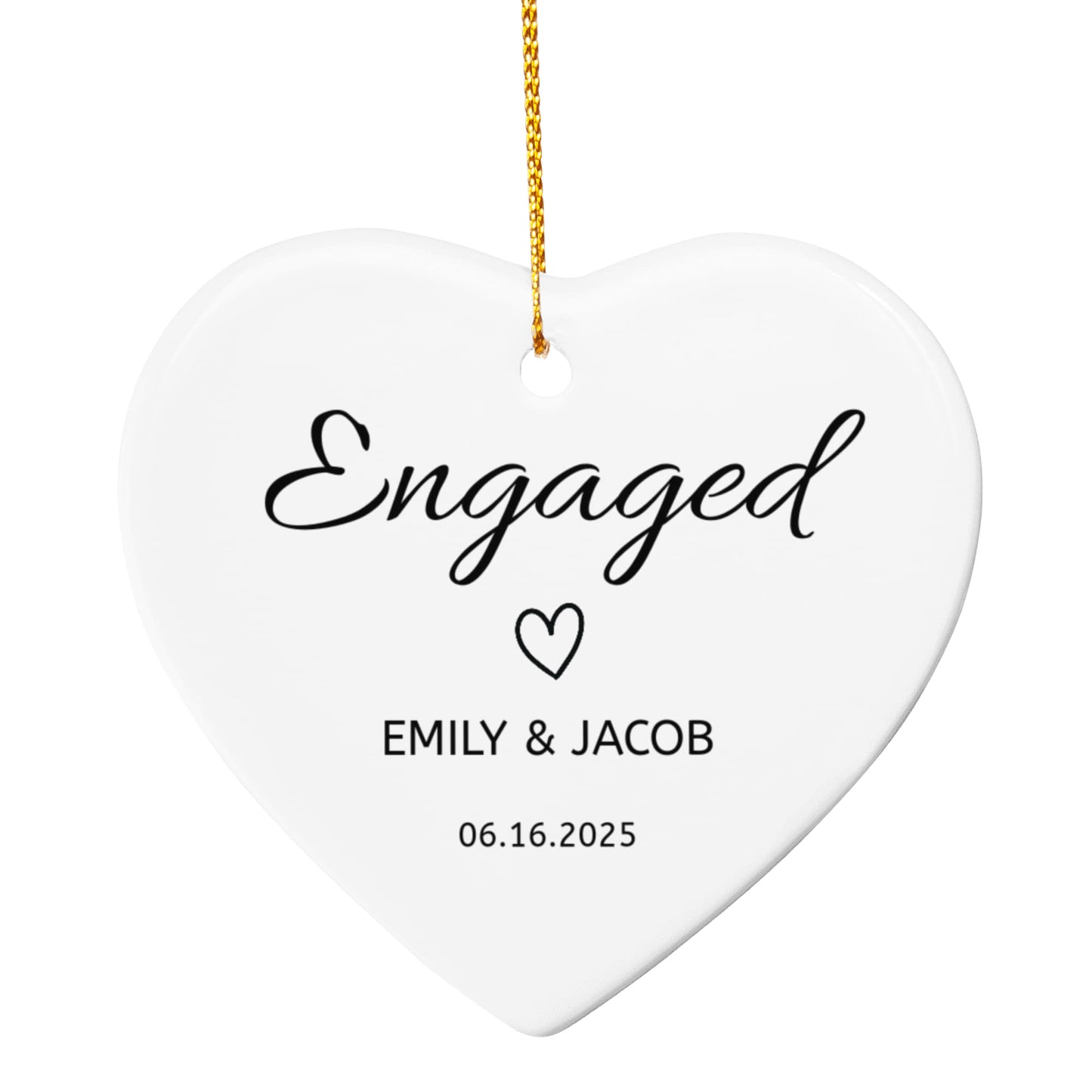 💍 Engaged Personalized Heart Ornament – Custom Names & Date