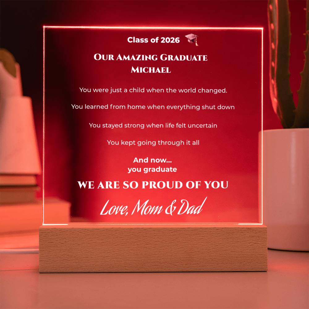 Personalized Graduation Acrylic Plaque – Class of 2026 LED Keepsake Gift
