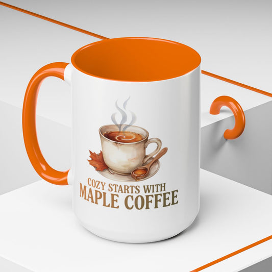 Cozy Starts With Maple Coffee Two-Tone Ceramic Mug | Autumn Coffee Lover Gift