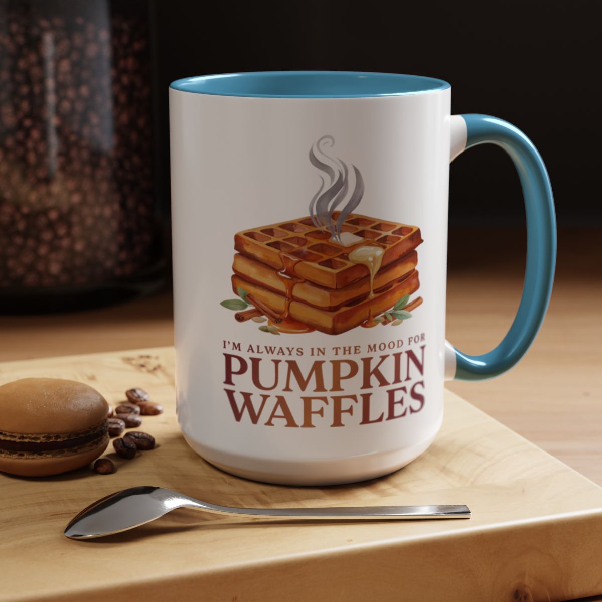 I'm Always in the Mood for Pumpkin Waffles Two-Tone Ceramic Mug | Autumn Coffee Mug