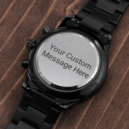 Personalized Engraved Black Chronograph Watch – Stylish Gift for Him