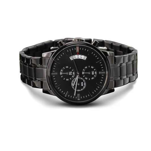 Personalized Engraved Black Chronograph Watch – Stylish Gift for Him